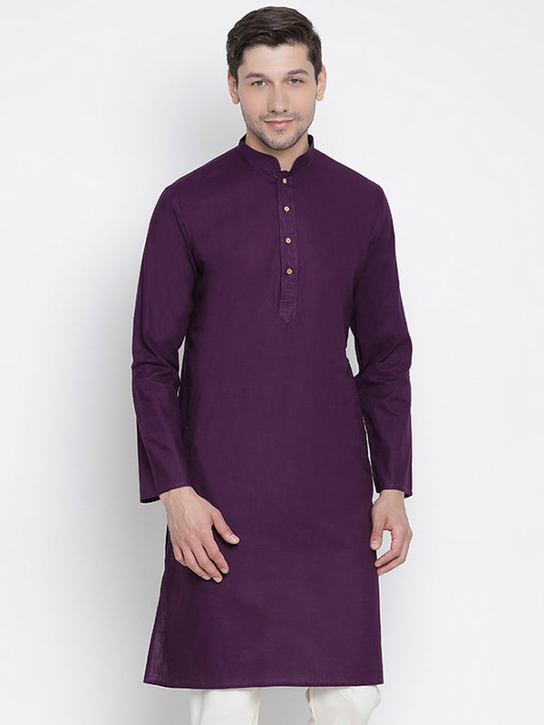 Men's Purple Cotton Kurta